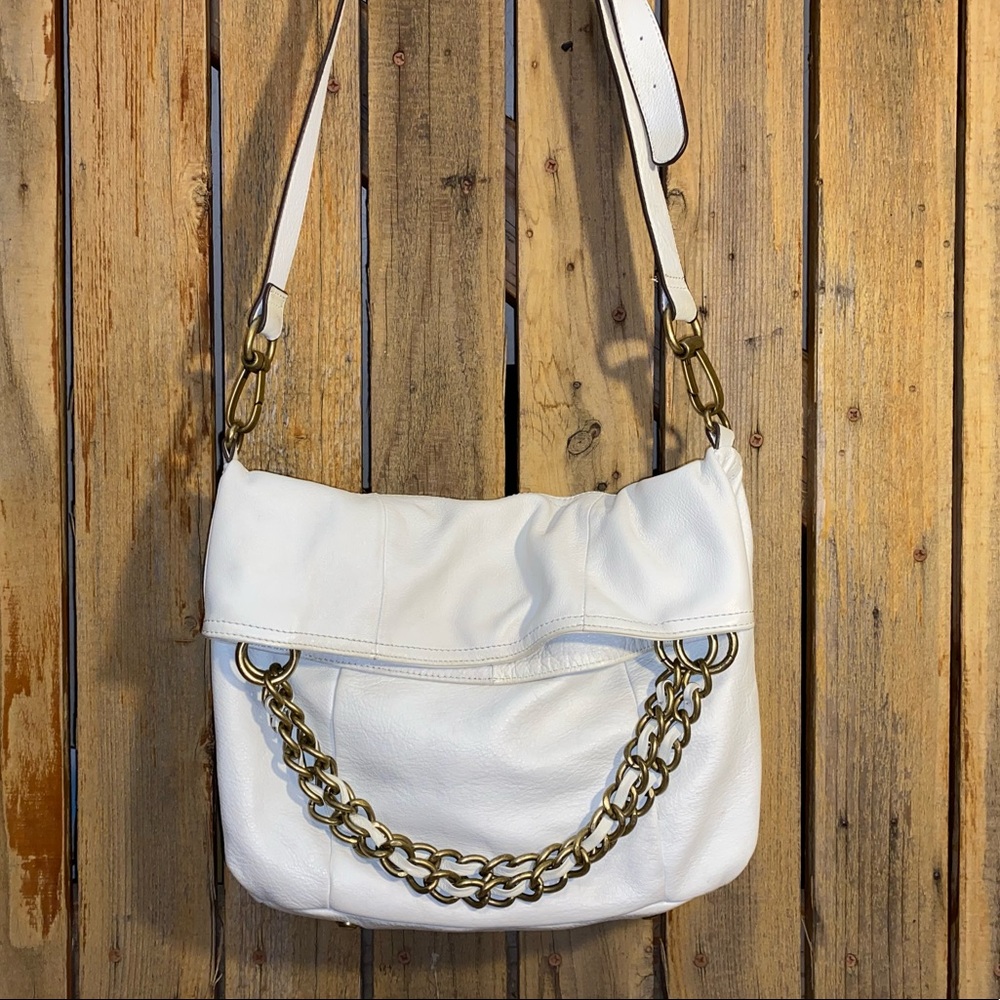 B Makowsky White Leather Shoulder Bag